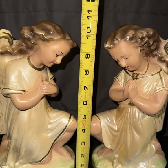 Christmas Angels Kneeing Set Nativity Figurines 1950 Solid Plaster Painted CHIPS - Picture 2 of 16